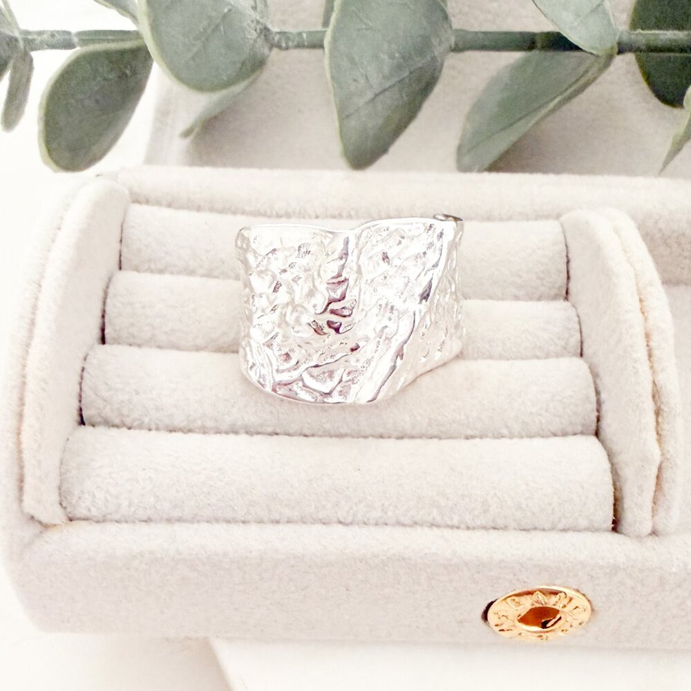 925 Sterling Silver Chunky Ring Irregular Geometric Ring Textured Statement Ring - Picture 3 of 11